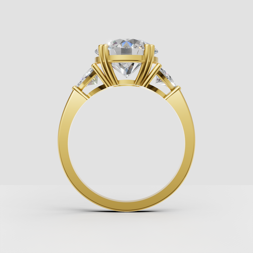 Three-stone round diamond ring with six-prong center setting