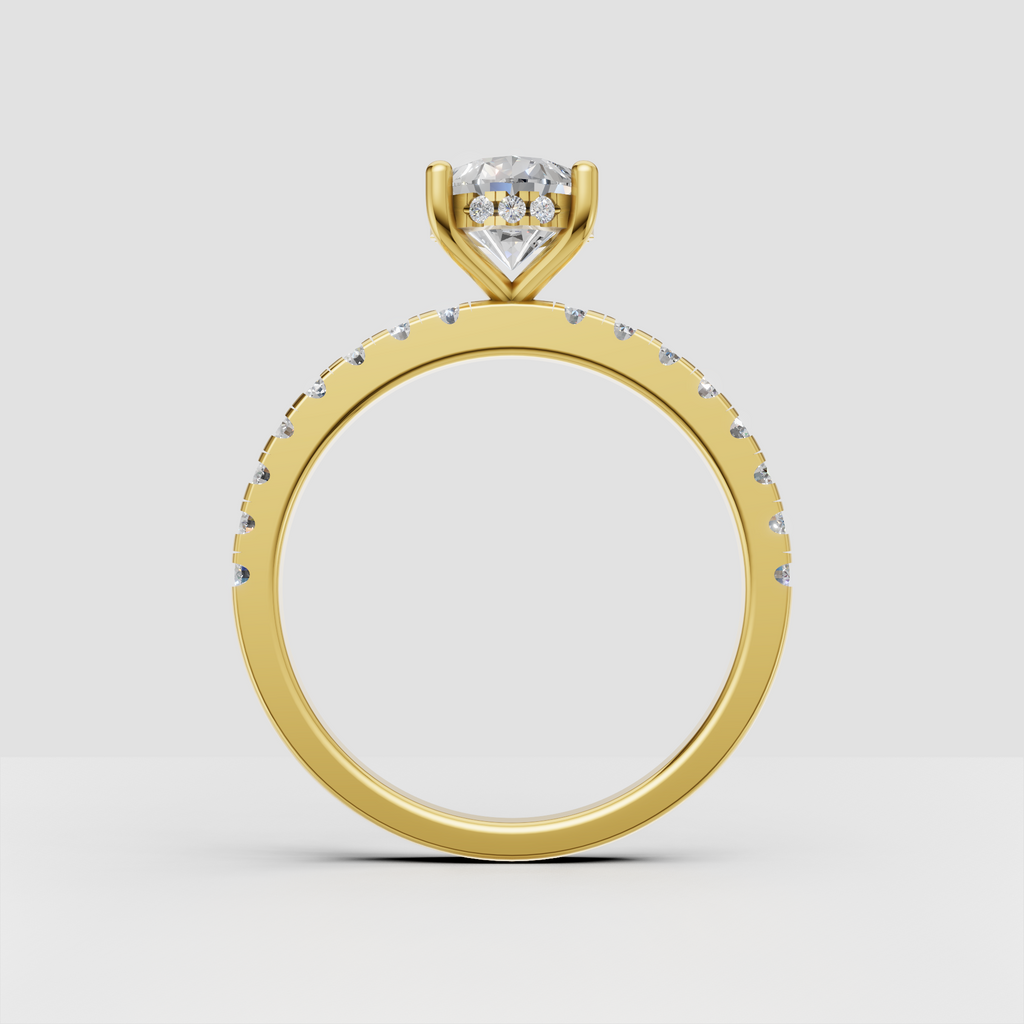 Pear Diamond Hidden Halo Solitaire with Accent Diamond Engagement Ring