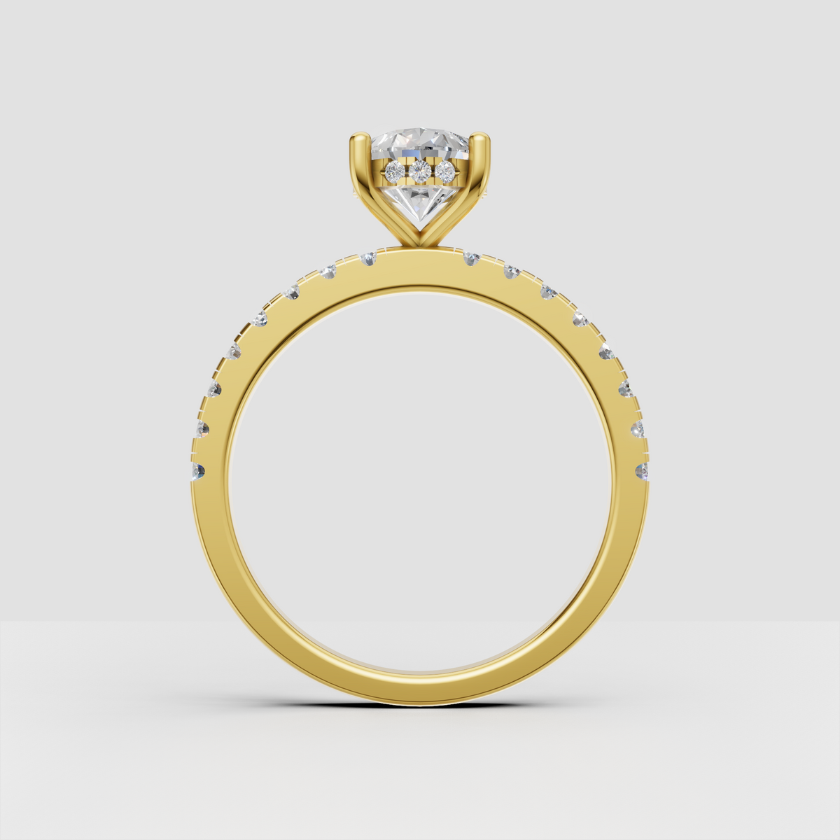 Pear Diamond Hidden Halo Solitaire with Accent Diamond Engagement Ring
