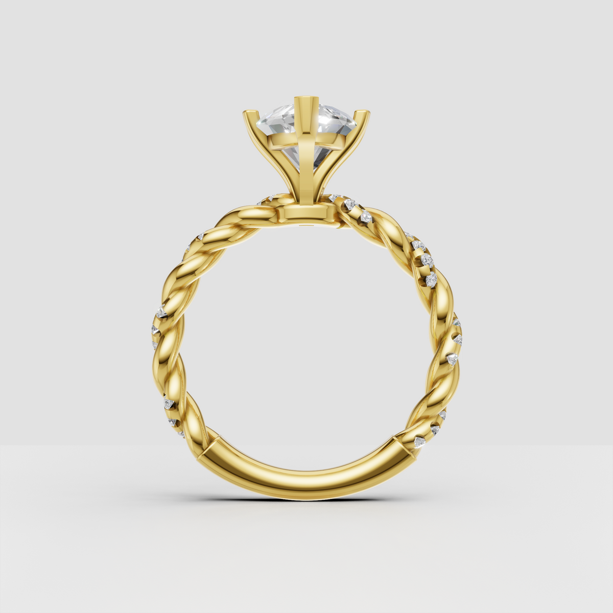 Marquise diamond ring with sculptural intertwined band design