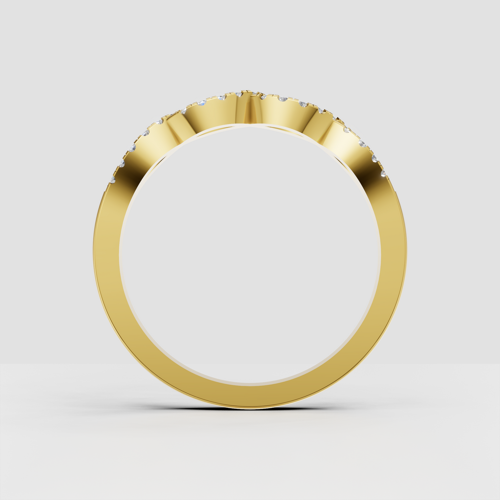 Elegant yellow gold round diamond twist wedding ring