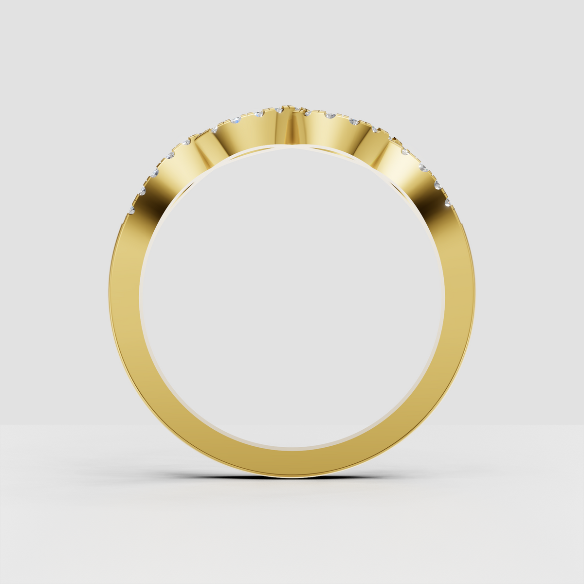 Elegant yellow gold round diamond twist wedding ring