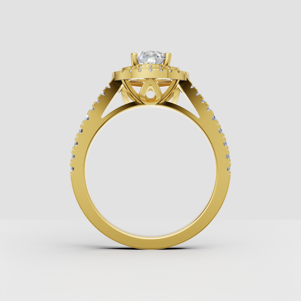 Pear diamond engagement ring with multiple diamond halos