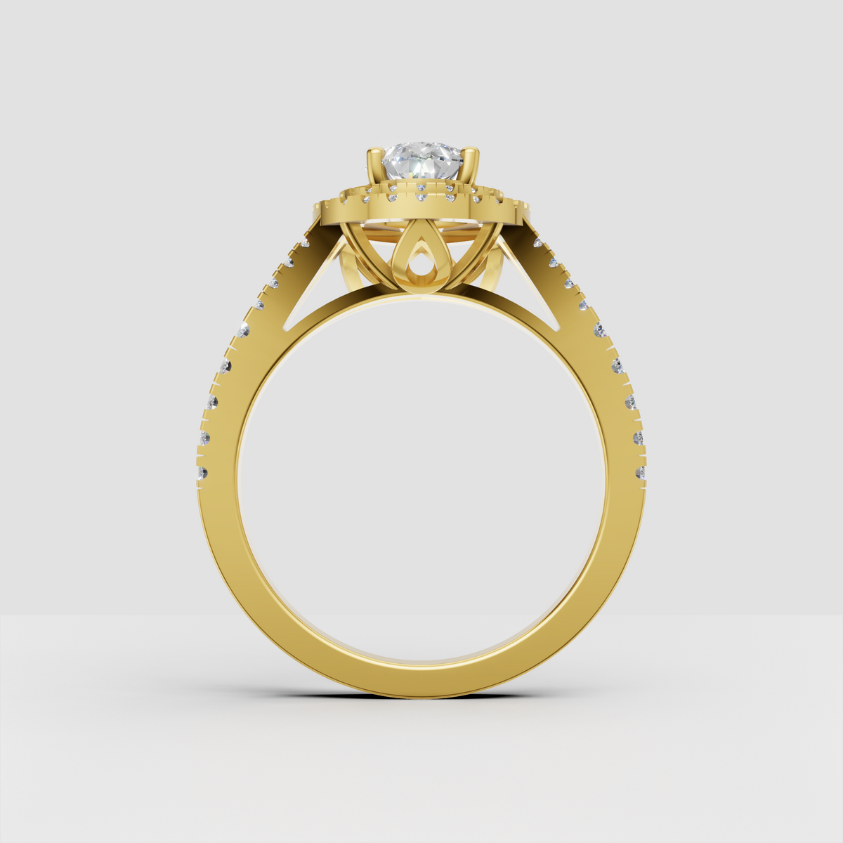 Pear diamond engagement ring with multiple diamond halos