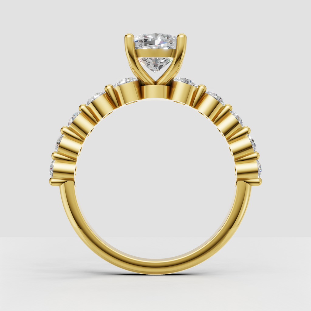Elegant cushion cut engagement ring with graduated pavé shoulders