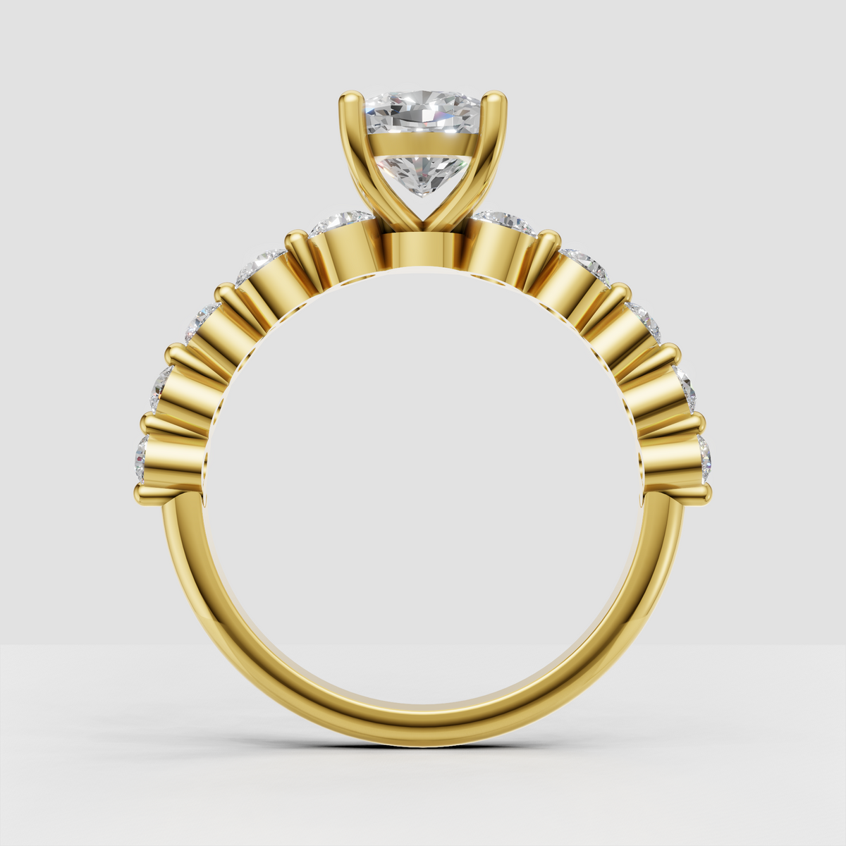 Elegant cushion cut engagement ring with graduated pavé shoulders