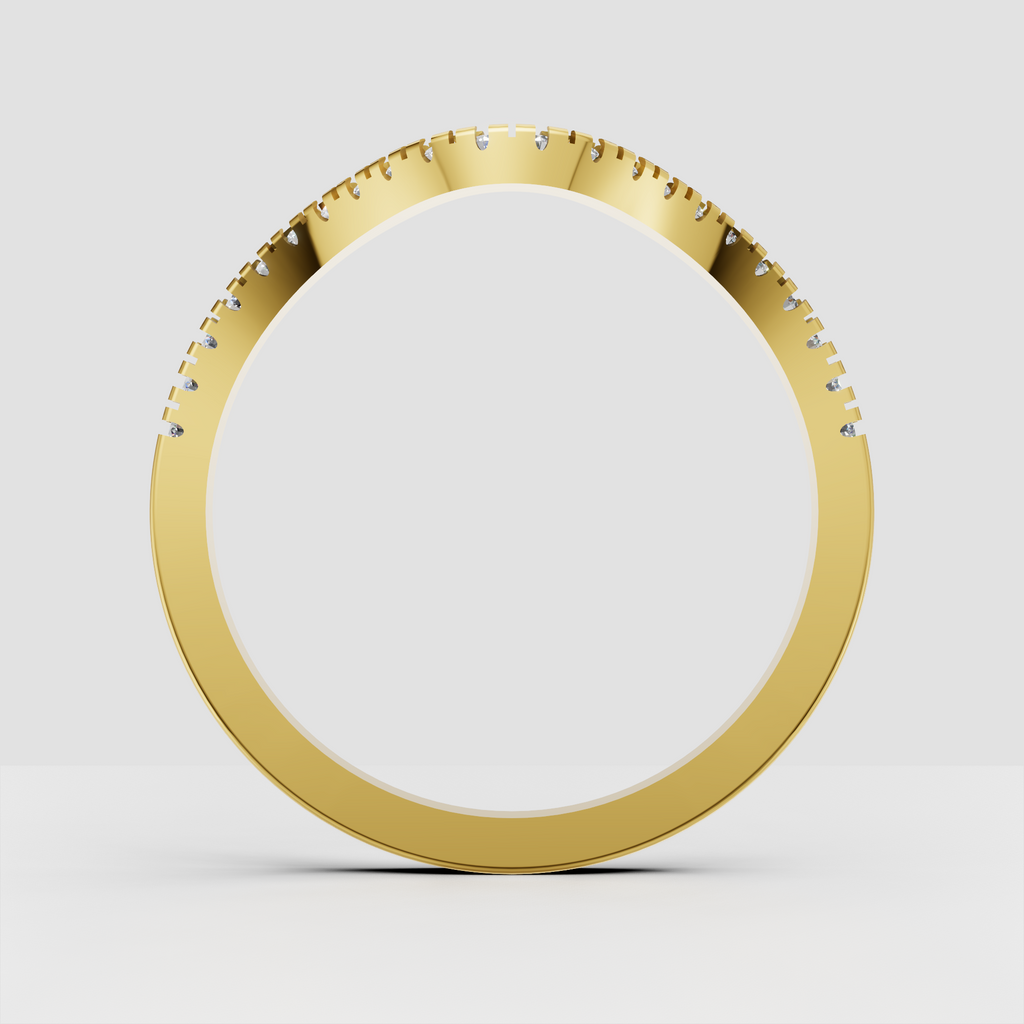 Round stone pavé curved wedding ring side profile