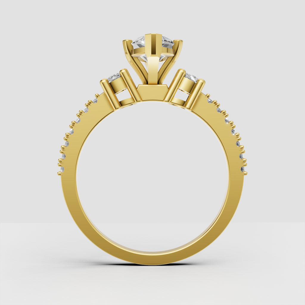 Long marquise diamond engagement ring with detailed prong setting