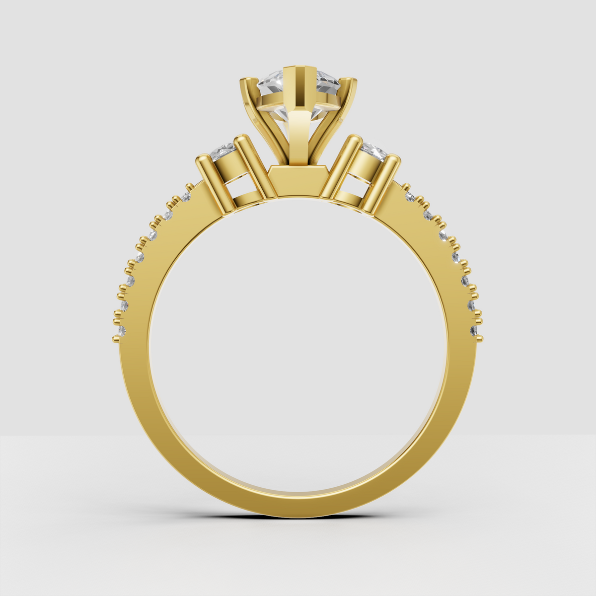 Long marquise diamond engagement ring with detailed prong setting