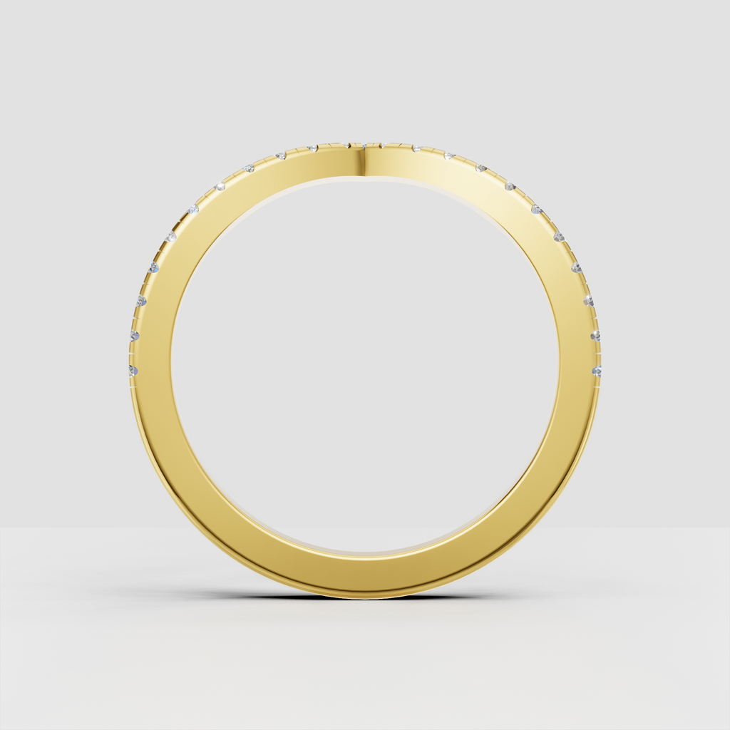 Round brilliant-cut diamond V-shaped wedding band in rose gold