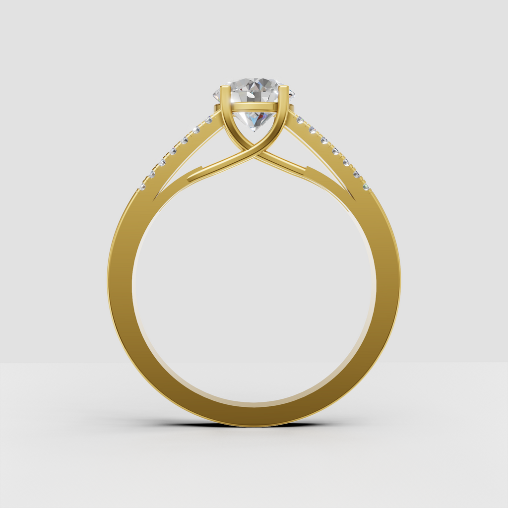 Round center stone engagement ring with double pavé shoulders