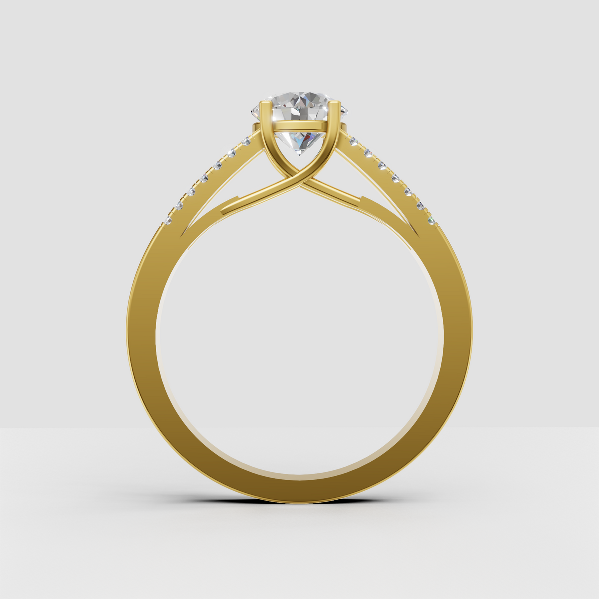 Round center stone engagement ring with double pavé shoulders