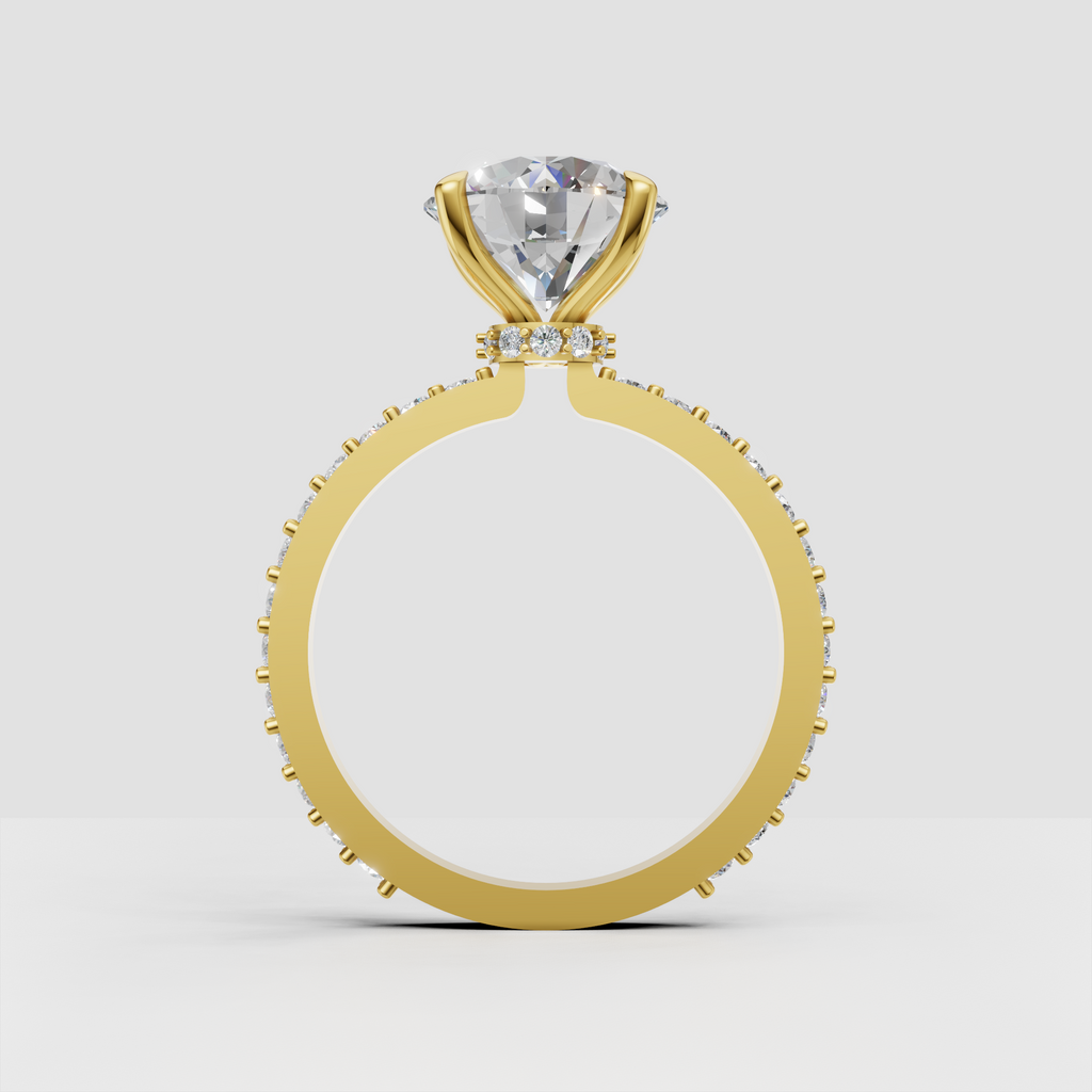 Elegant round diamond ring with concealed halo and yellow gold band