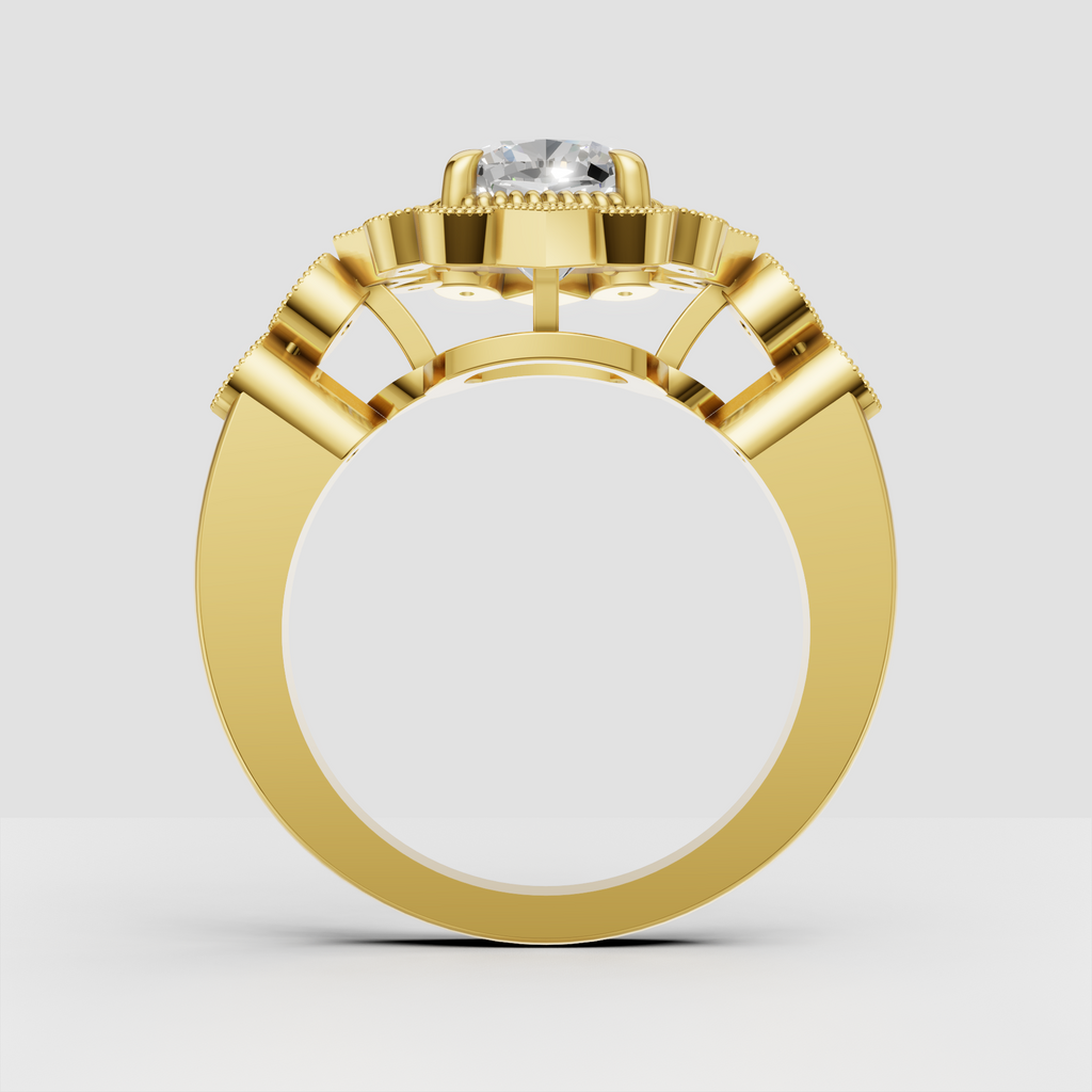 Vintage inspired cushion diamond halo ring