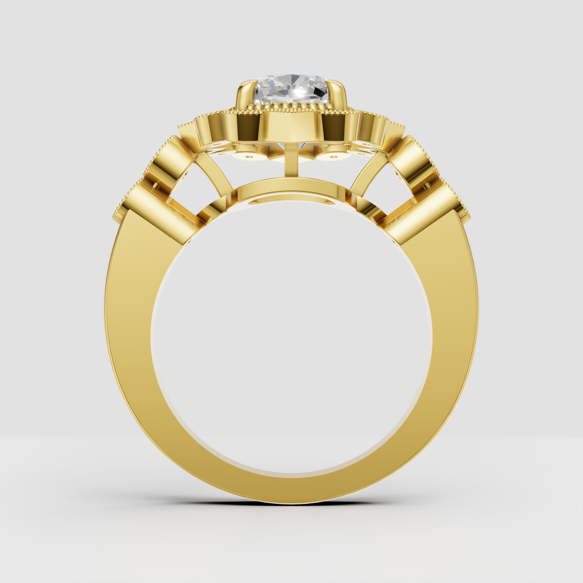 Vintage inspired cushion diamond halo ring
