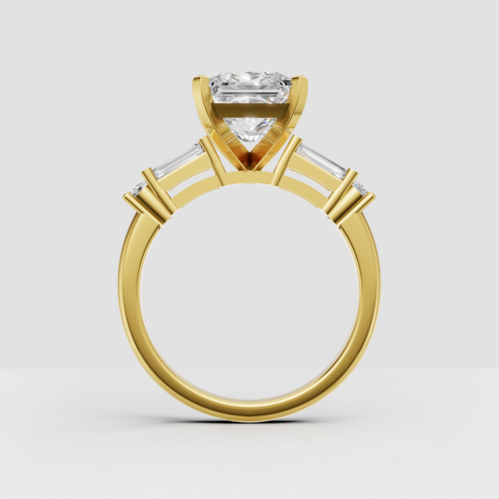 Princess cut solitaire ring with baguette diamond accents
