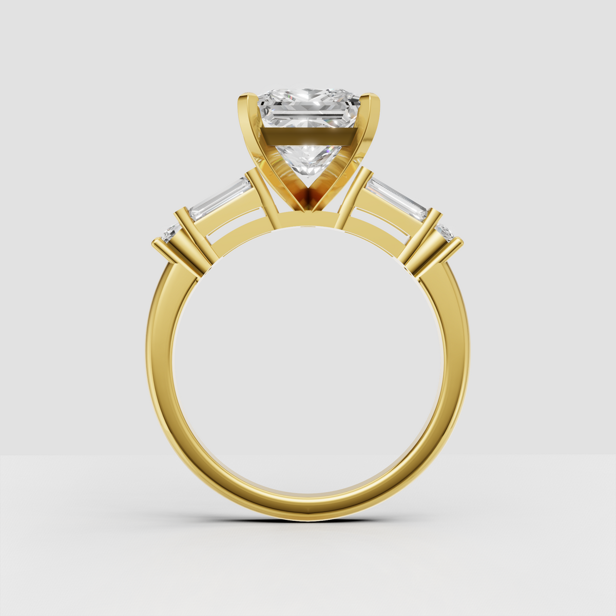 Princess cut solitaire ring with baguette diamond accents