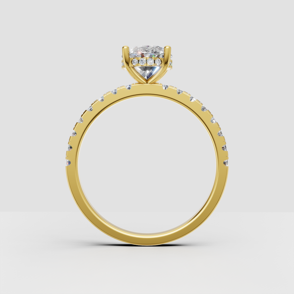 Yellow gold oval diamond hidden halo ring