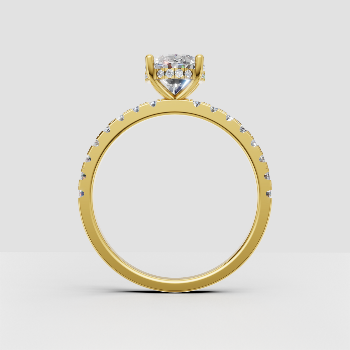 Yellow gold oval diamond hidden halo ring