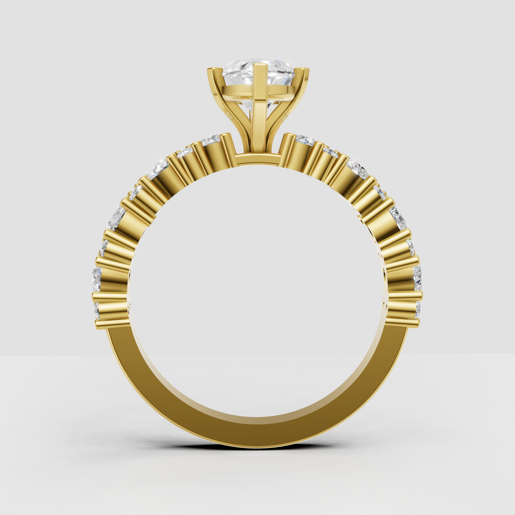 Cathedral setting marquise Diamond ring viewed from the front