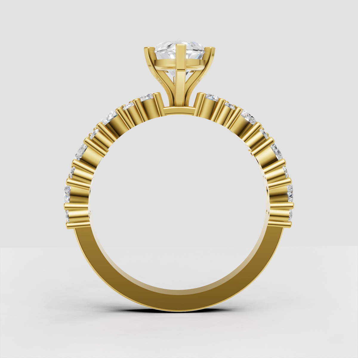 Cathedral setting marquise Diamond ring viewed from the front