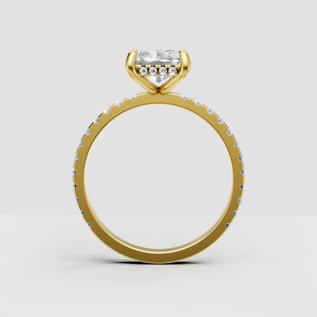 Modern radiant diamond solitaire ring with sparkling shoulder stones