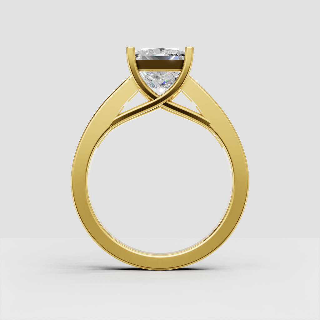 Princess cut diamond solitaire ring with polished gold band