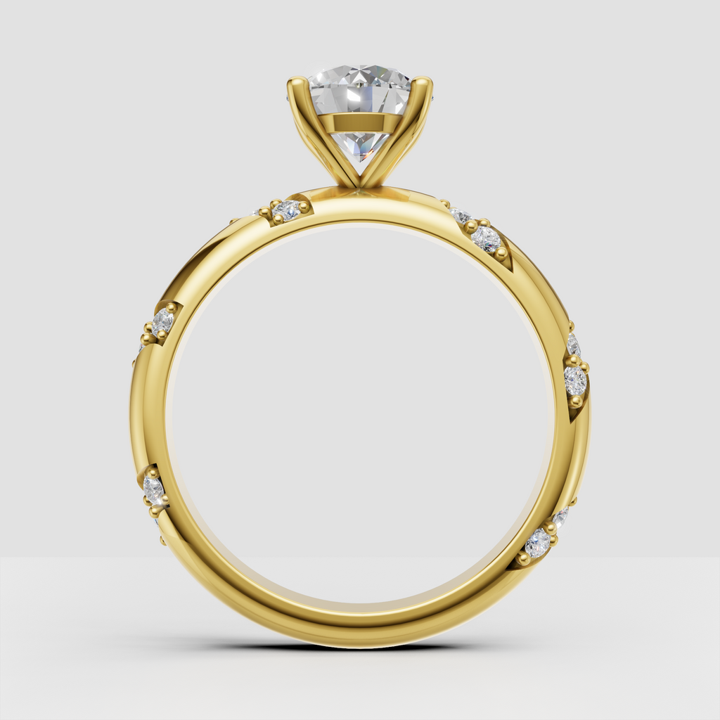 Yellow gold round diamond cathedral engagement ring