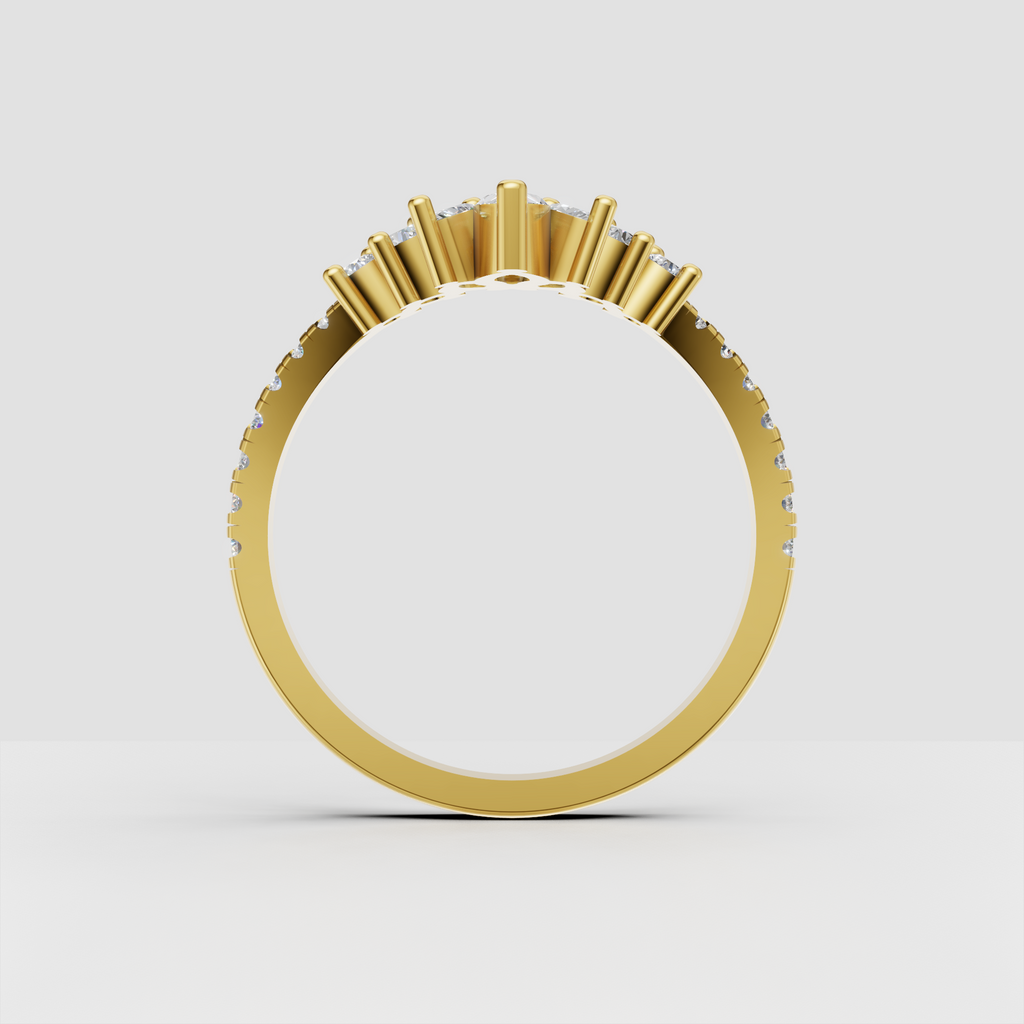 Elegant yellow gold mixed cut diamond wedding ring
