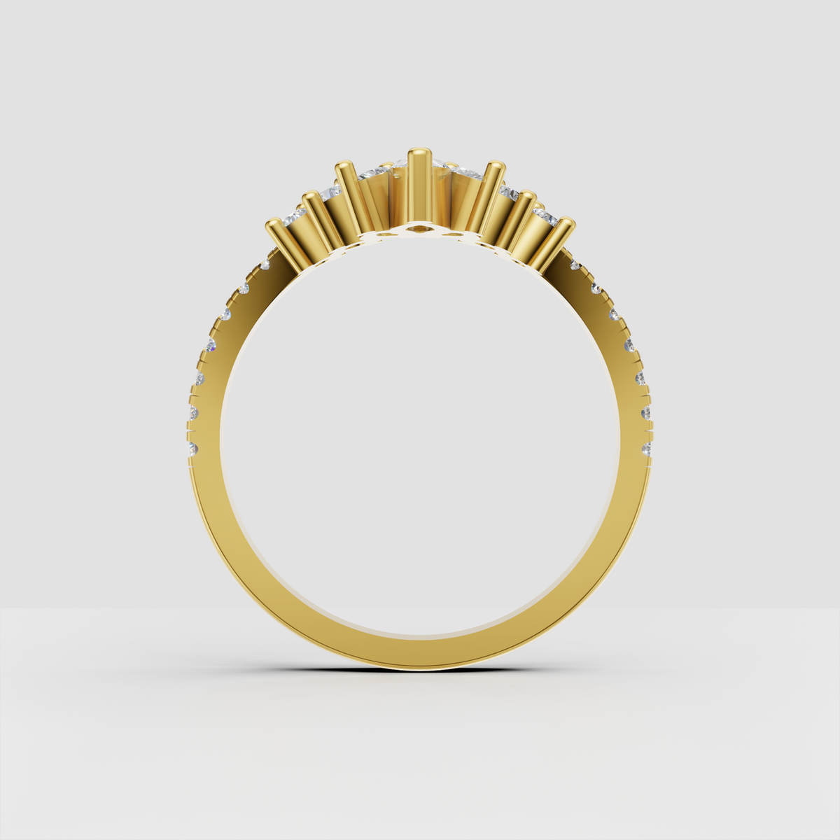 Elegant yellow gold mixed cut diamond wedding ring