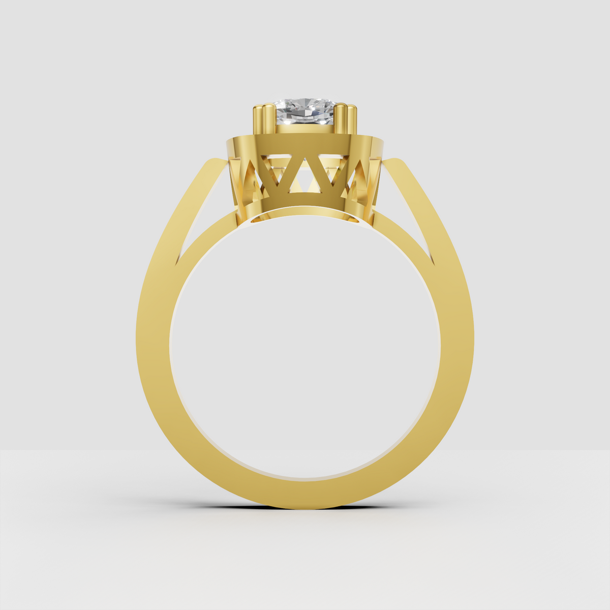 Yellow gold cushion halo engagement ring with diamond accent shoulders