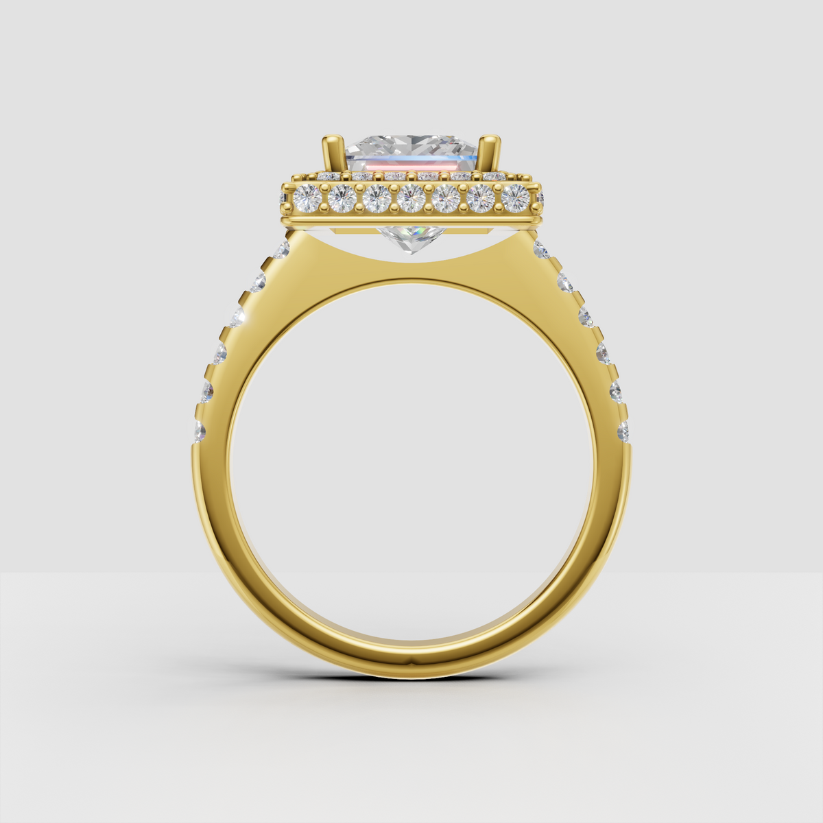 Luxury double halo princess diamond ring with polished band