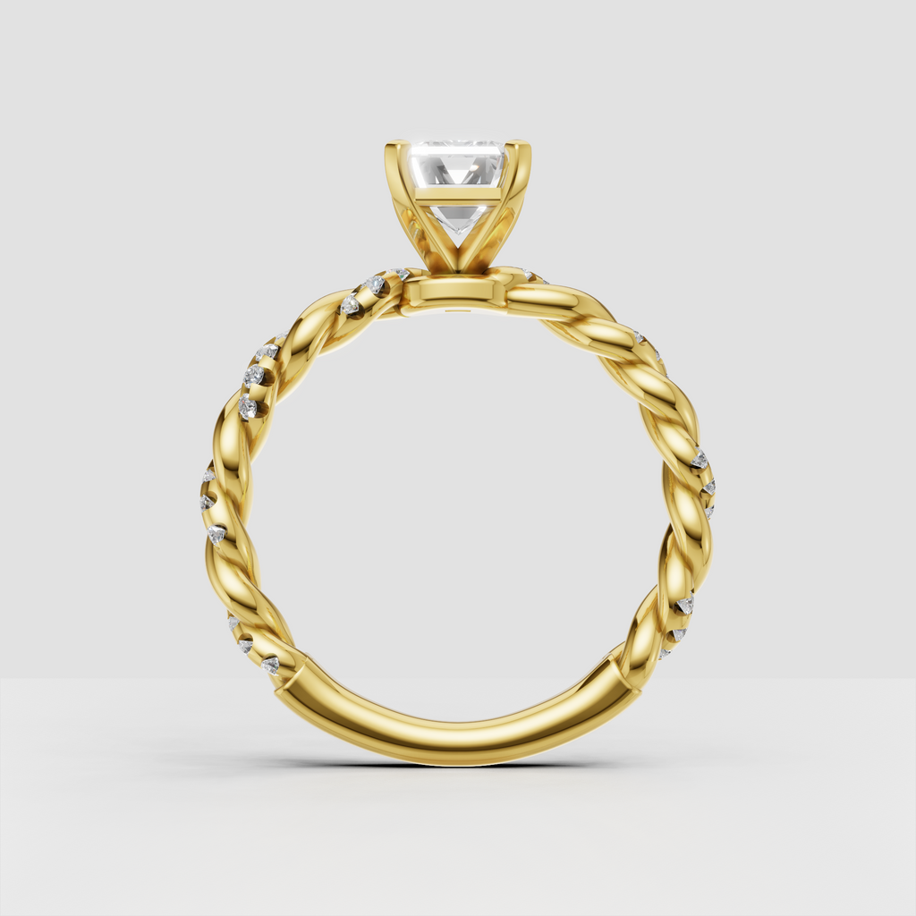 Twisted band emerald cut diamond bridal ring