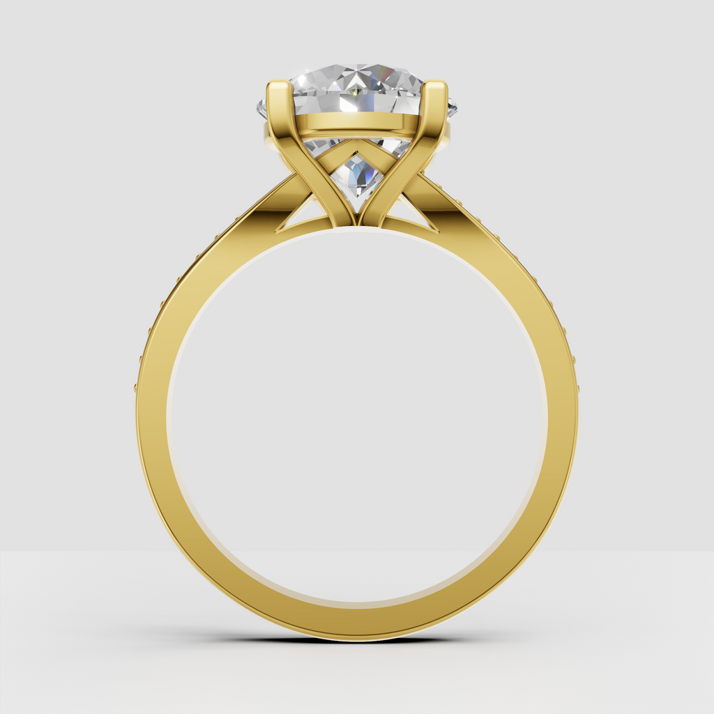 Round diamond ring featuring a four-prong cathedral setting