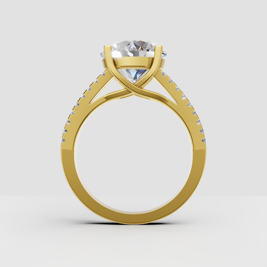Elegant round diamond engagement ring with crossover basket gallery