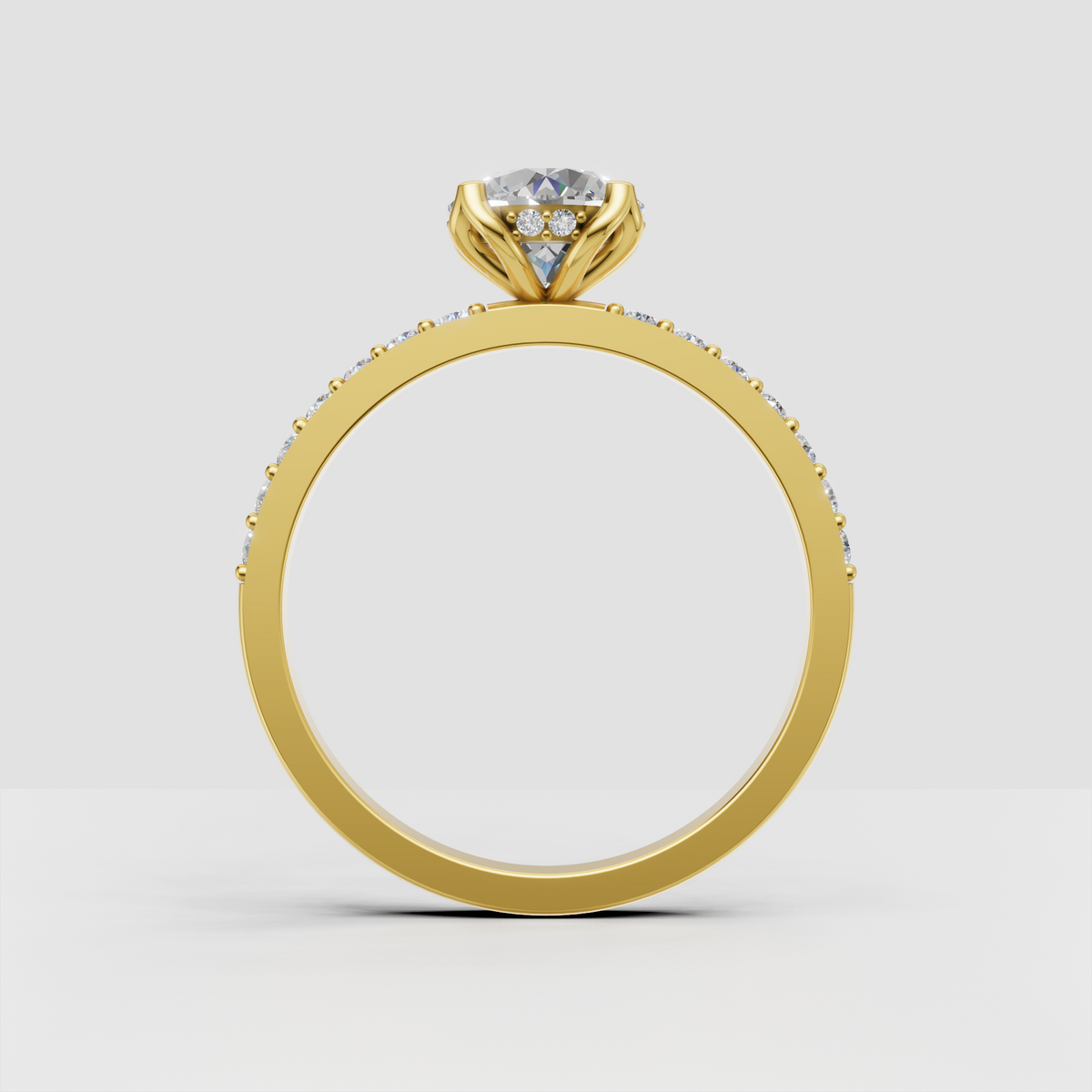 Yellow gold hidden halo diamond engagement ring