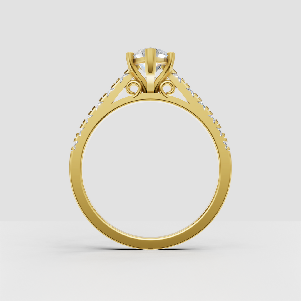 Marquise diamond cathedral ring with diamond-set shoulders
