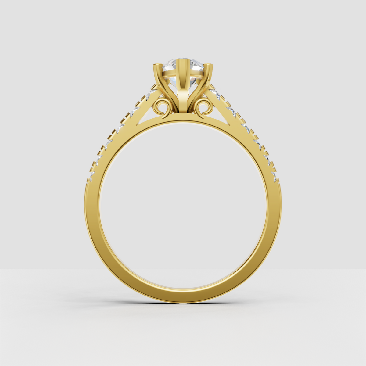 Marquise diamond cathedral ring with diamond-set shoulders