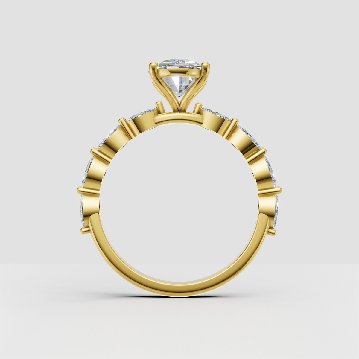 Elegant oval engagement ring with sculptural split shoulders