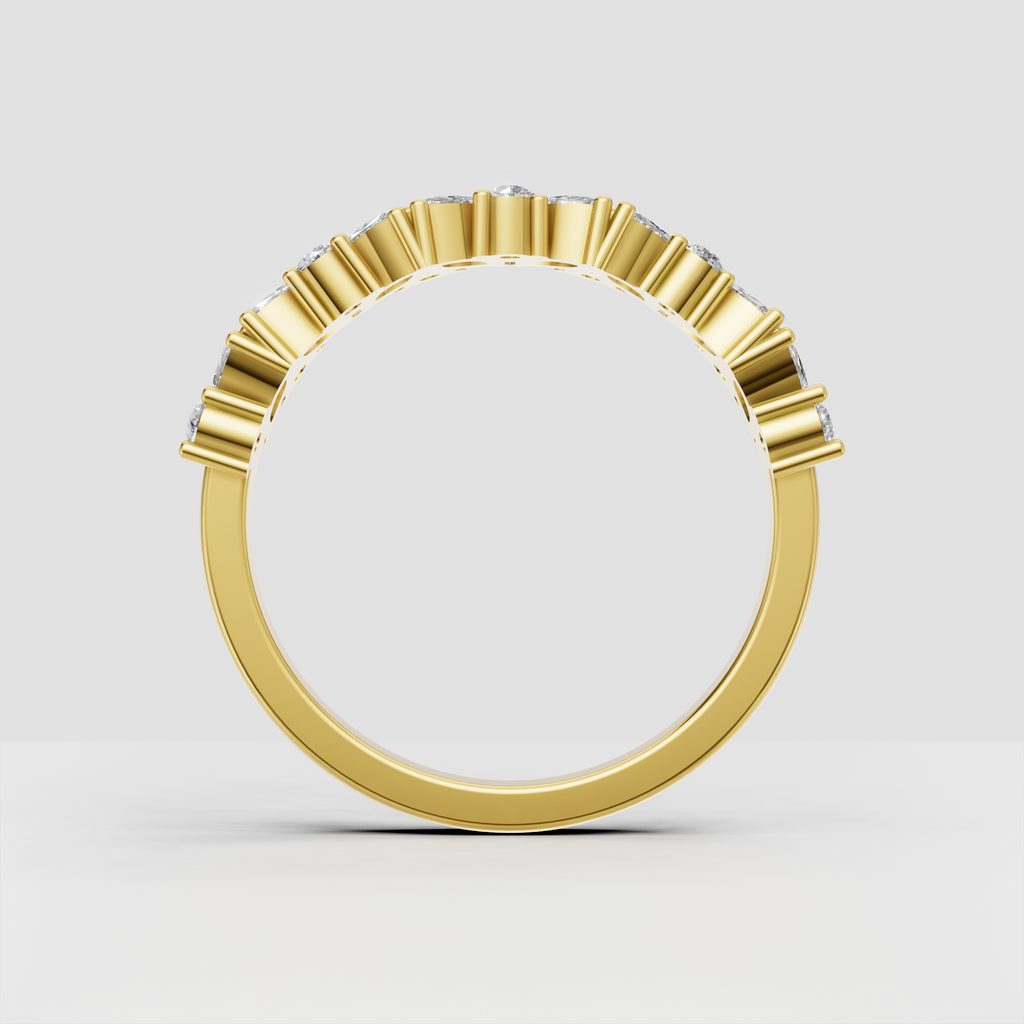 Round and marquise diamond wedding band in polished gold