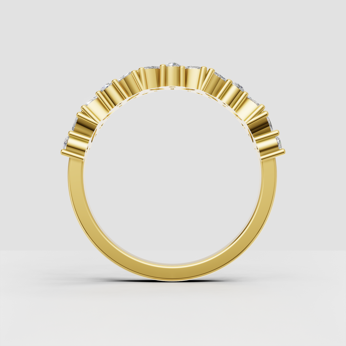 Round and marquise diamond wedding band in polished gold