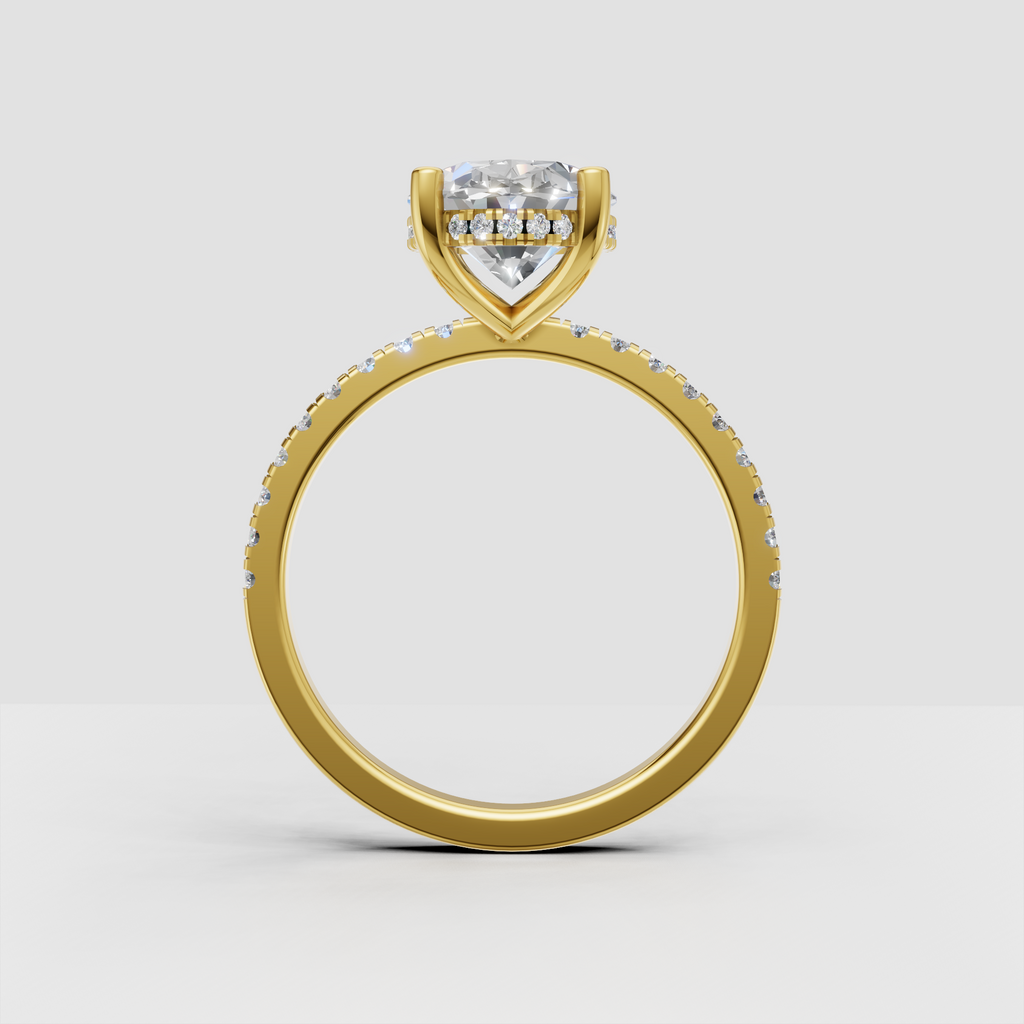 Oval diamond hidden halo ring in a refined setting