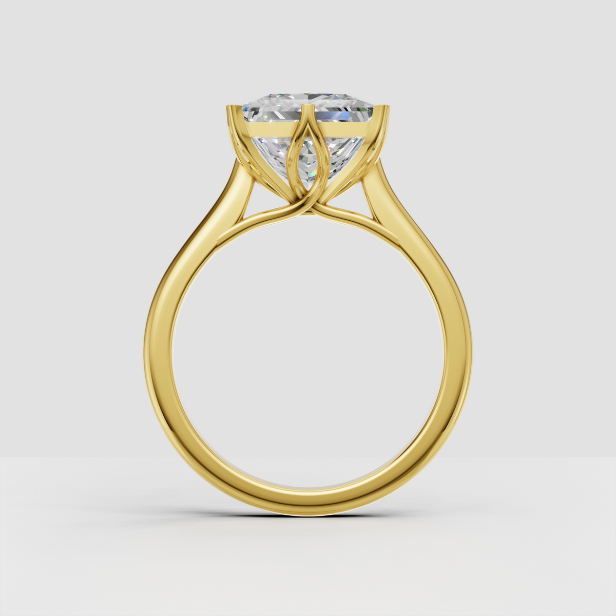 Princess cut solitaire diamond ring with polished metal band