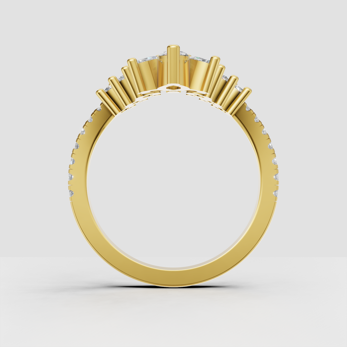 Curved diamond wedding band designed for stacking