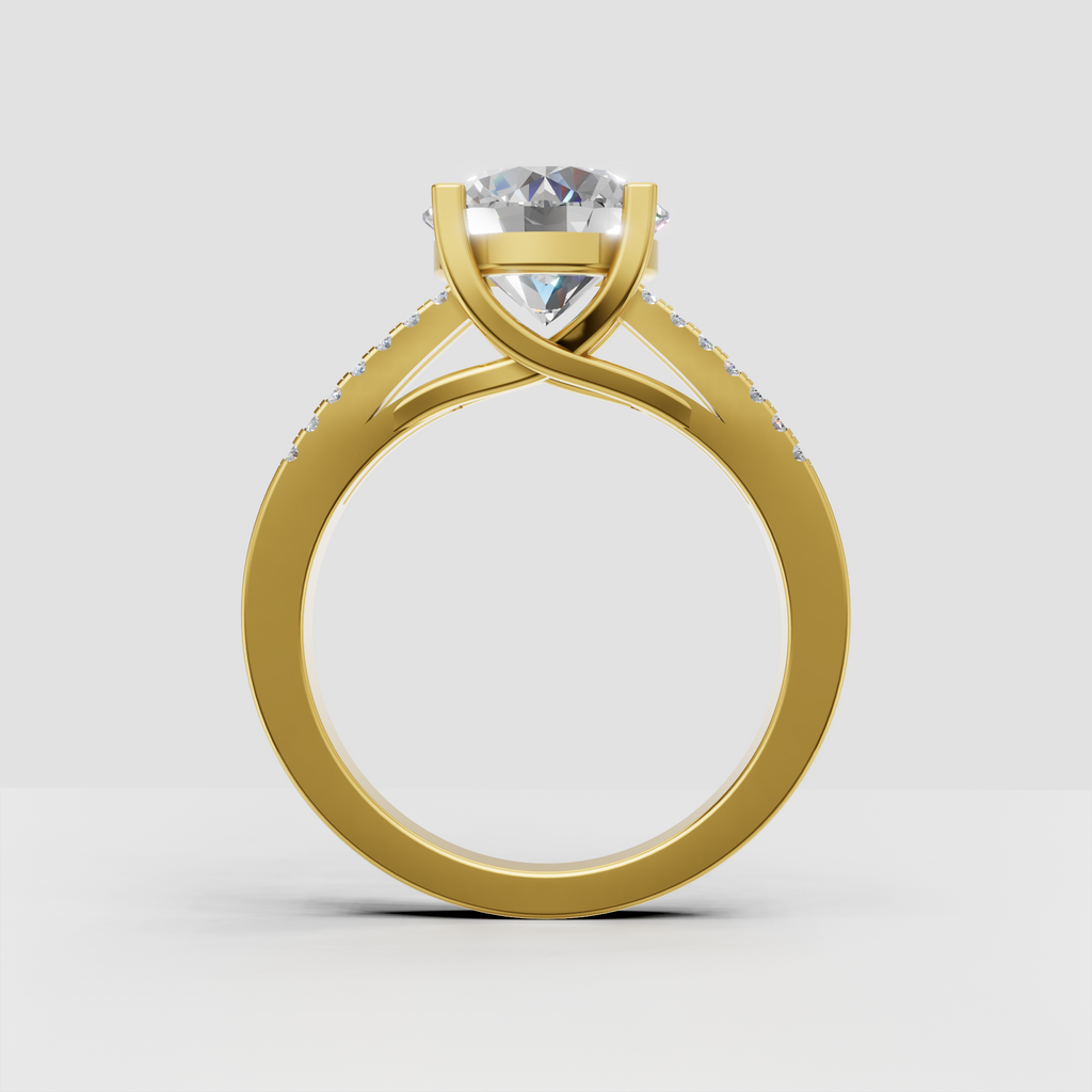 Yellow gold round diamond ring with sparkling pave accent stones