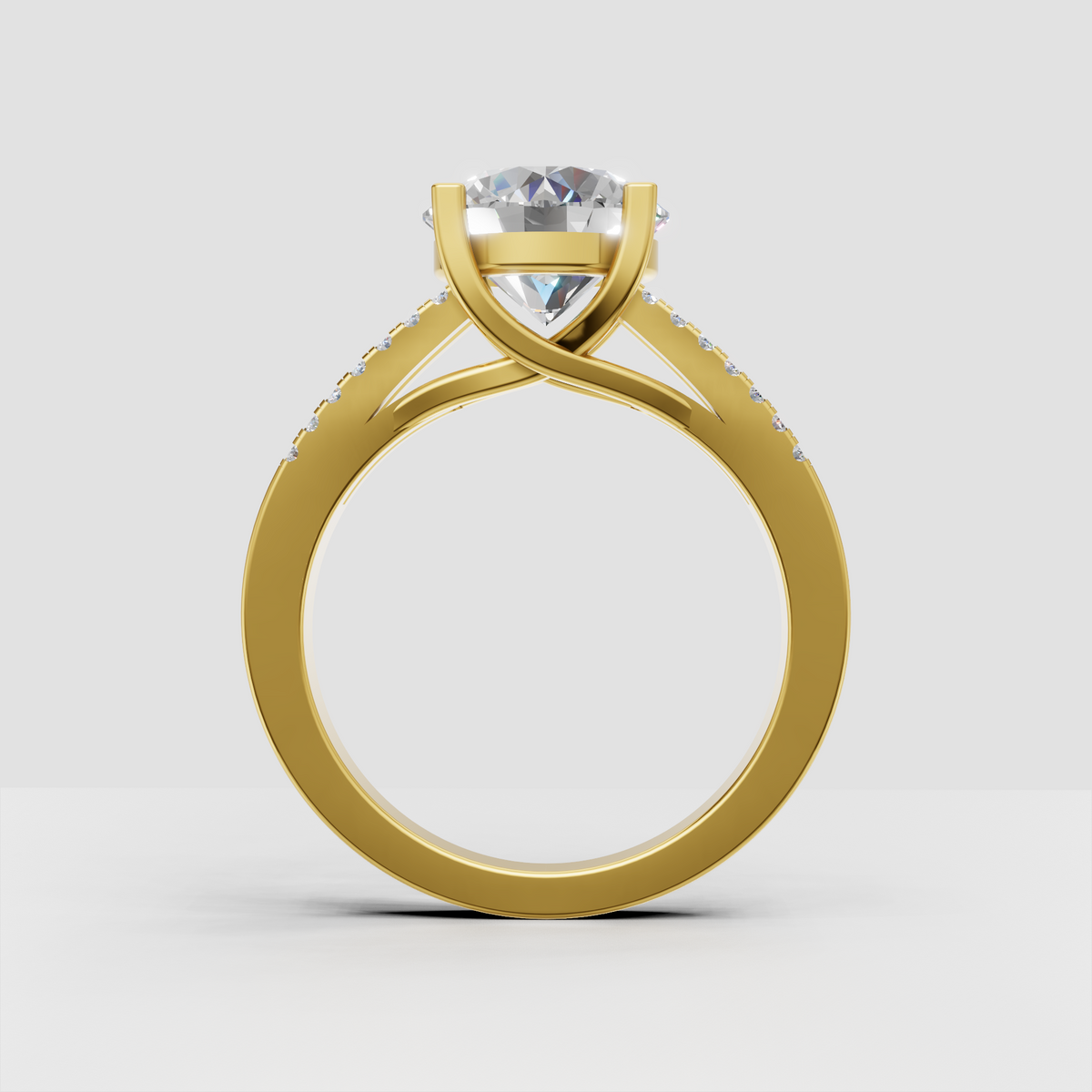 Yellow gold round diamond ring with sparkling pave accent stones