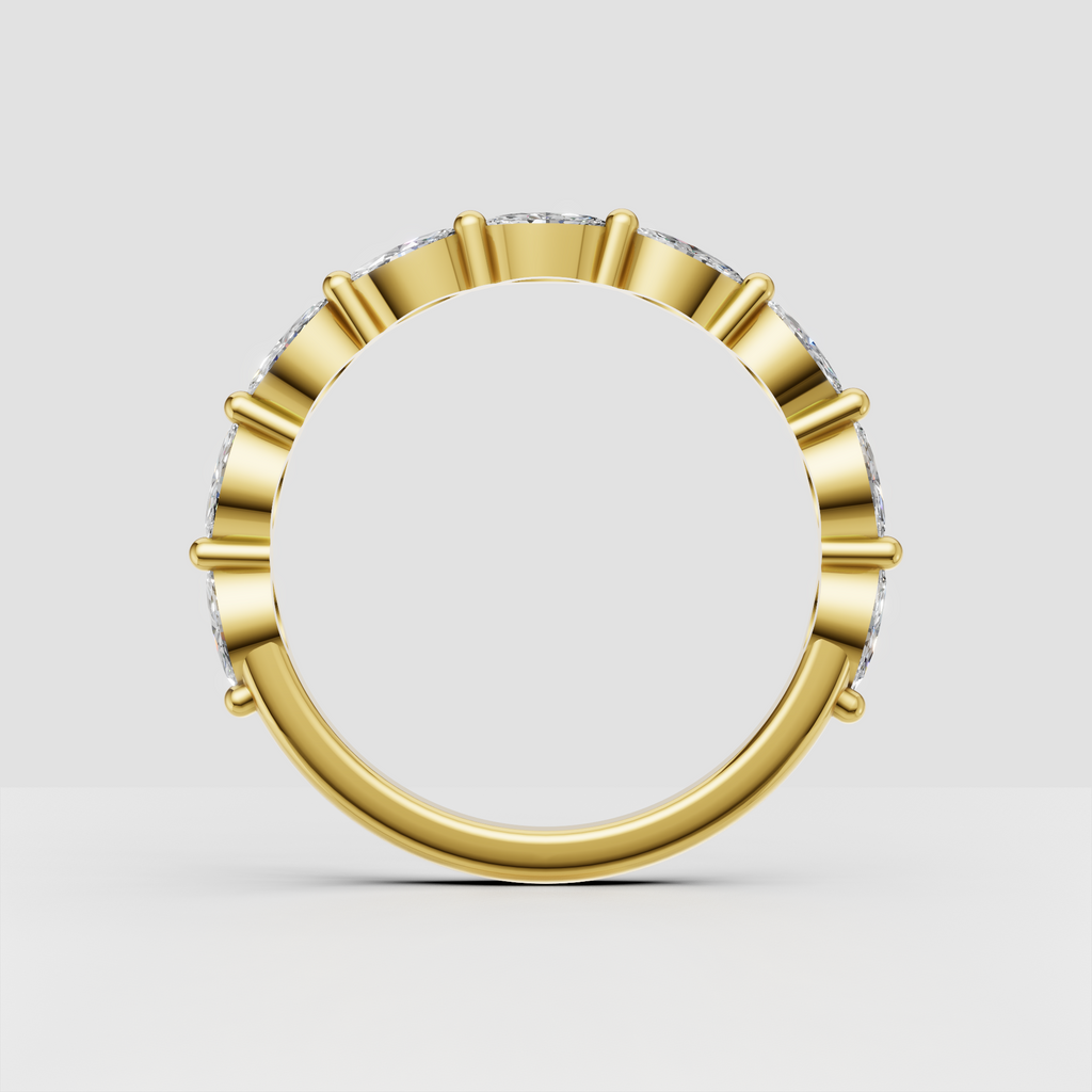 Marquise and round diamond alternating wedding band in yellow gold