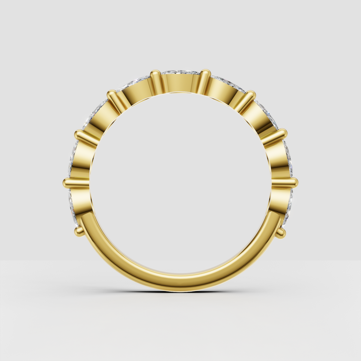 Marquise and round diamond alternating wedding band in yellow gold