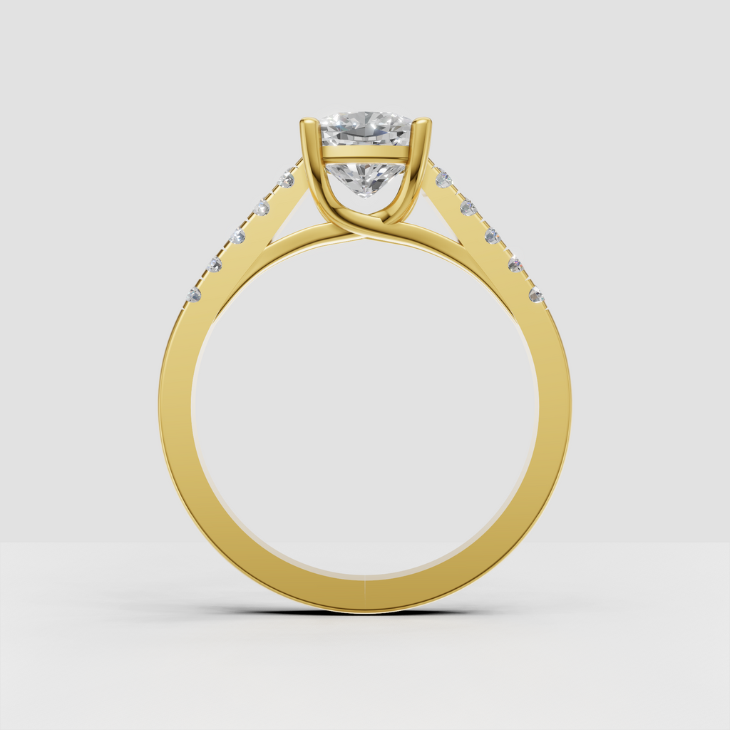 Elegant cushion cut solitaire engagement ring with sparkling pavé band