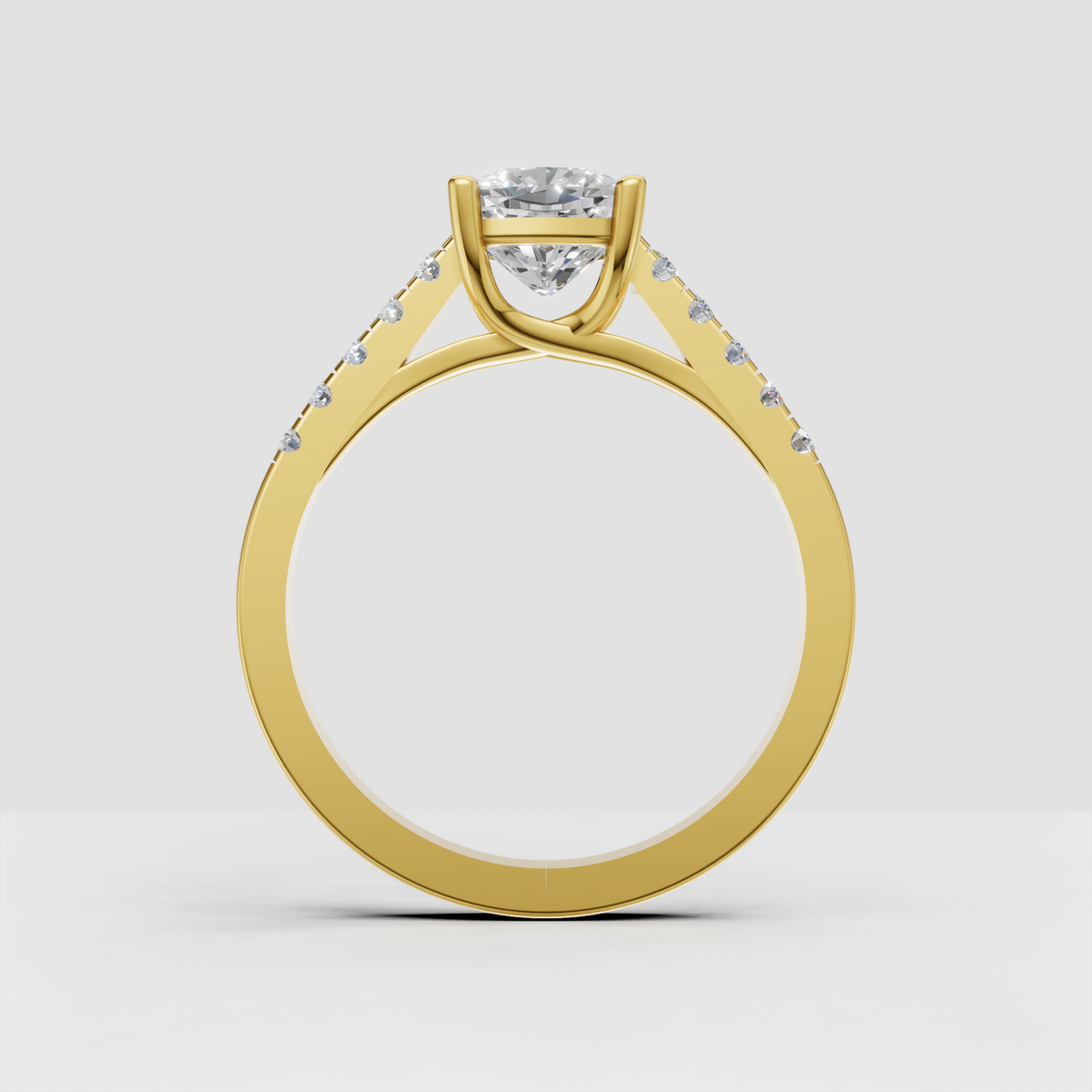 Elegant cushion cut solitaire engagement ring with sparkling pavé band